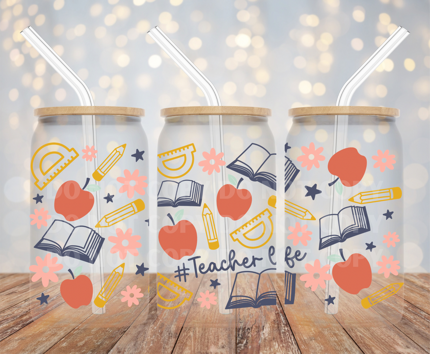 Teacher Life UVDTF 16oz Glass Can