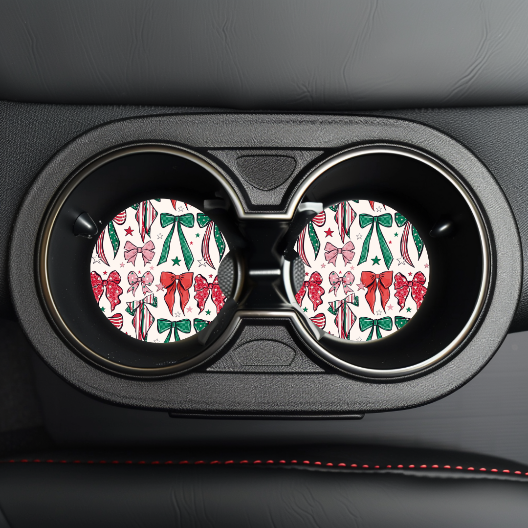 Christmas Bows Car Coaster Sublimation Transfer (Set of 2)