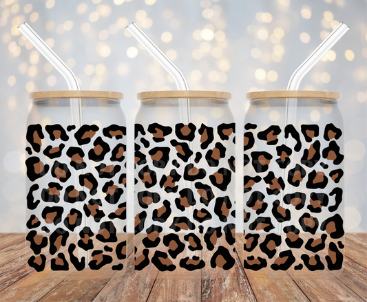 Leopard Print UVDTF 16oz Glass Can Wrap