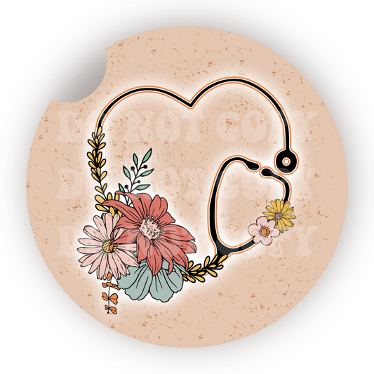 Floral Stethoscope Car Coaster Sublimation Transfer (Set of 2)
