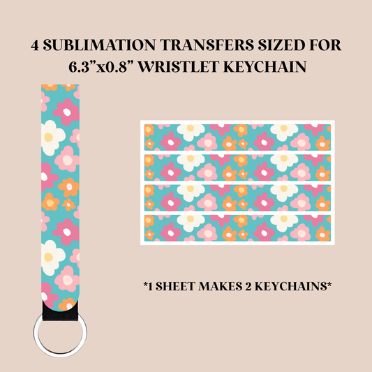 Pink & Orange Flowers Wristlet Keychain Sublimation Transfer