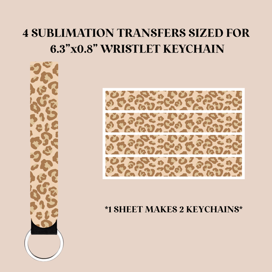 Tan Leopard Print Wristlet Keychain Sublimation Transfer