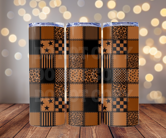 Brown Edgy Patchwork 20 oz Skinny Tumbler Sublimation Transfer - Seamless