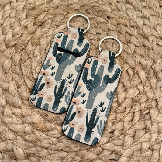 Boho Cactus Chapstick Holder Keychain