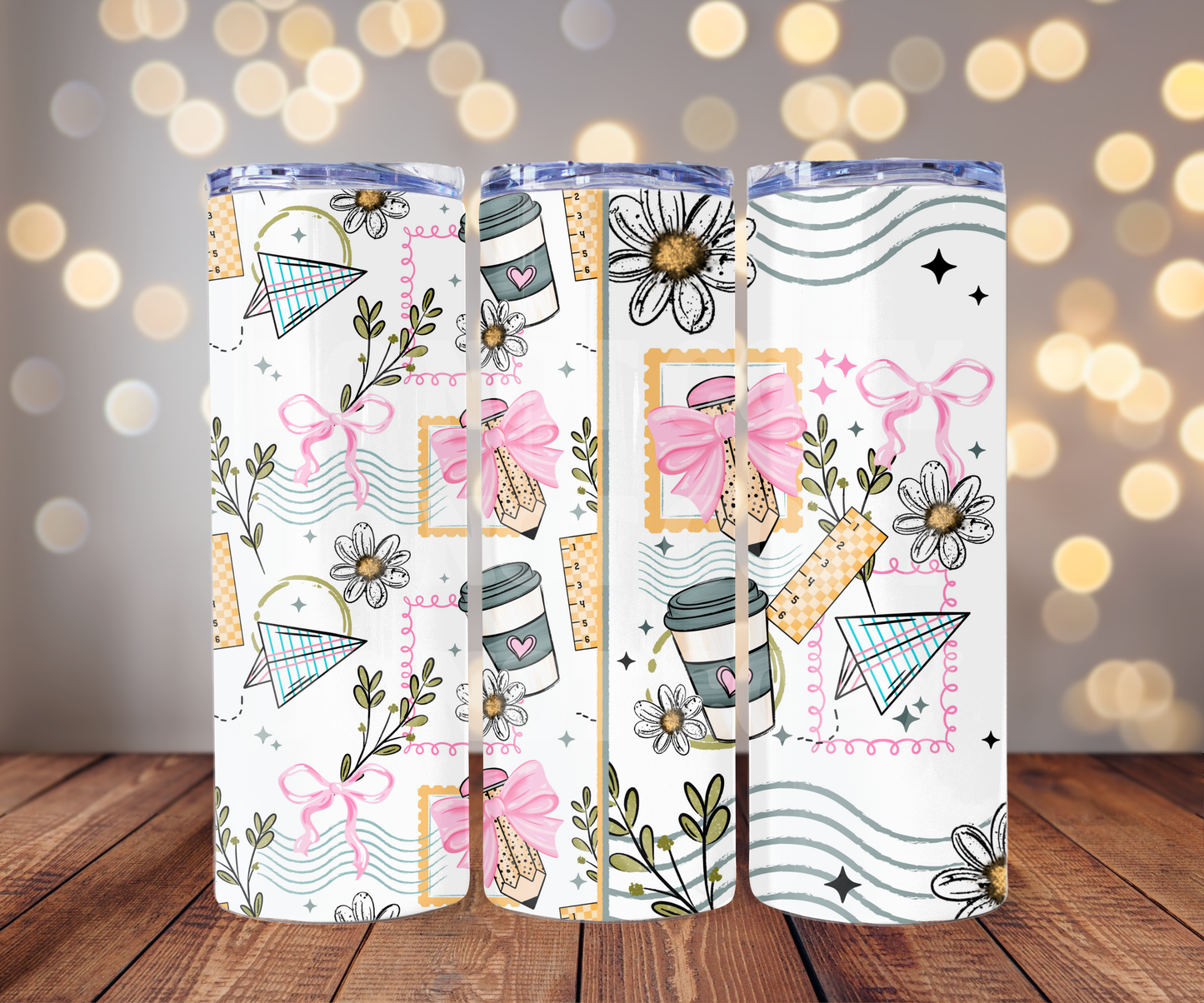 Teacher Stamps 20 oz Skinny Tumbler Sublimation Transfer - Seamless