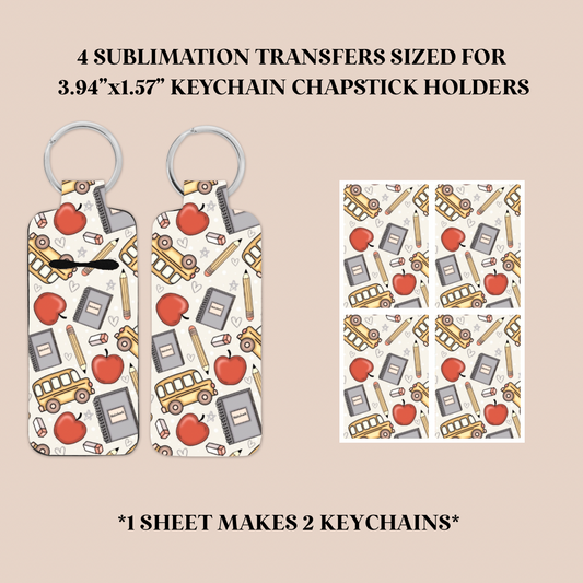 Back To School Keychain Chapstick Holder Sublimation Transfer