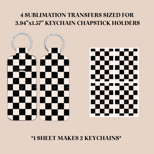 Black & White Checkers Keychain Chapstick Holder Sublimation Transfer