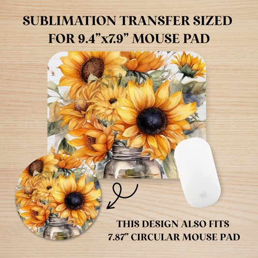 Mason Jar Sunflowers Mouse Pad Sublimation Transfer