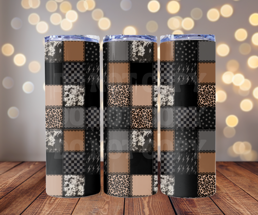 Cowhide Patchwork 20 oz Skinny Tumbler Sublimation Transfer - Seamless