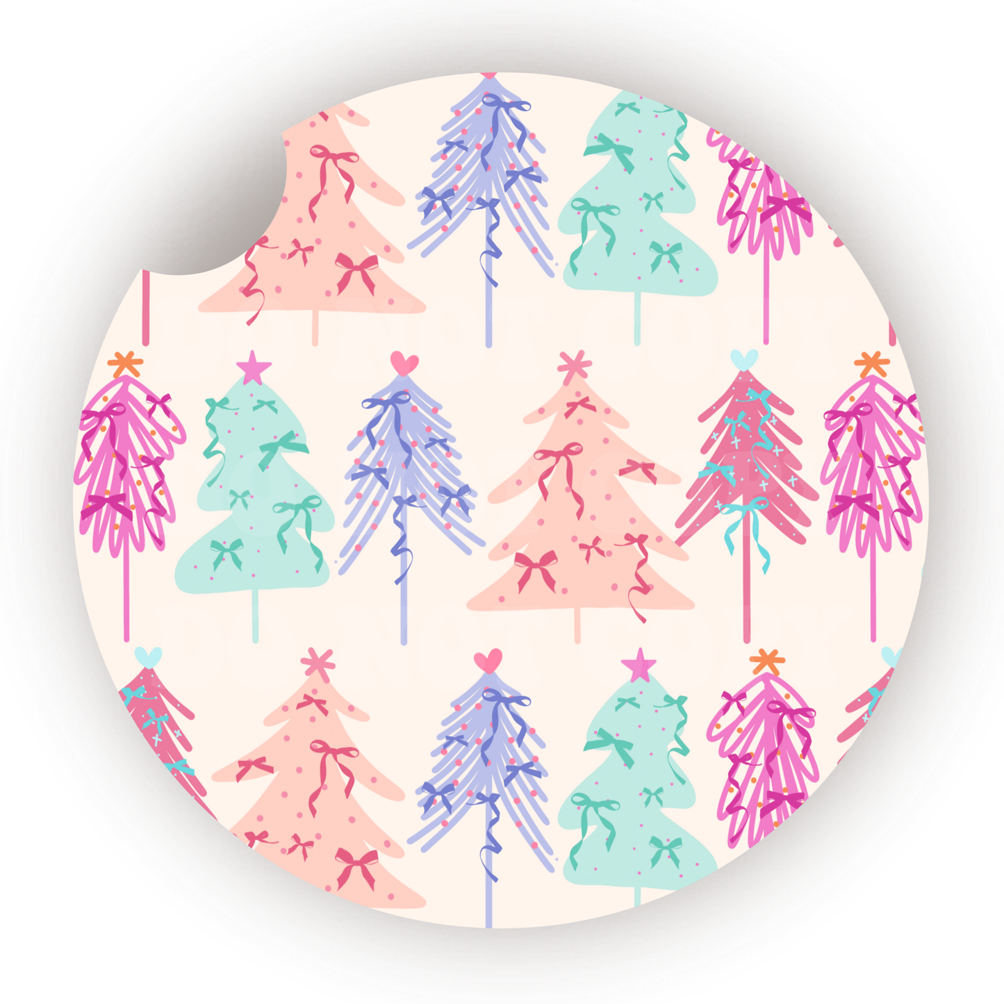 Preppy Christmas Trees Car Coaster Sublimation Transfer (Set of 2)