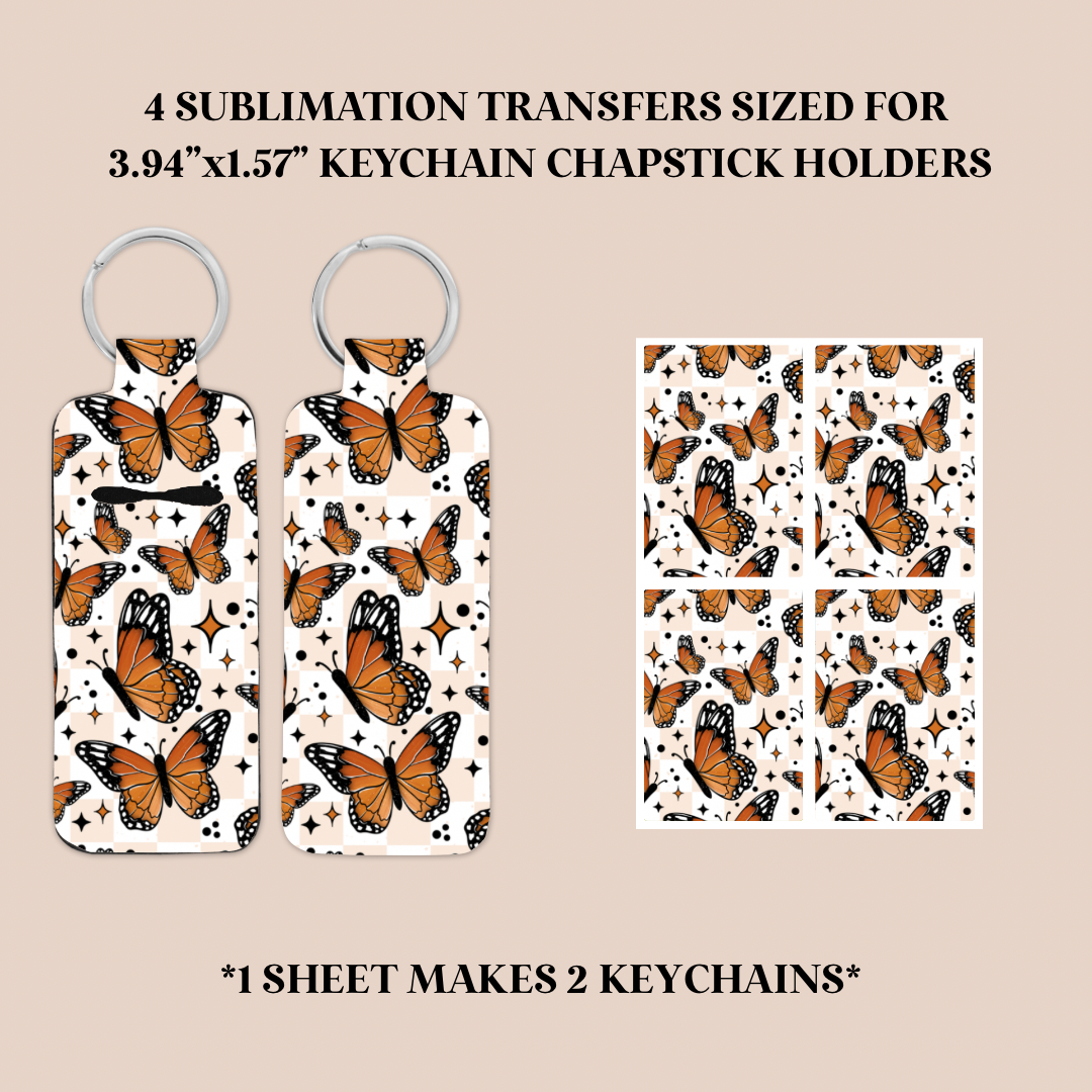 Checker Butterflies Keychain Chapstick Holder Sublimation Transfer