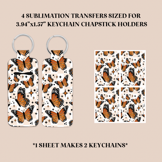 Checker Butterflies Keychain Chapstick Holder Sublimation Transfer