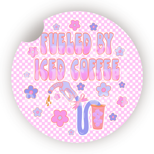 Fueled By Iced Coffee Car Coaster Sublimation Transfer (Set of 2)