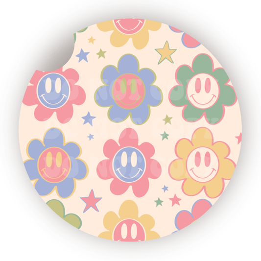 Happy Flowers Car Coaster Sublimation Transfer (Set of 2)