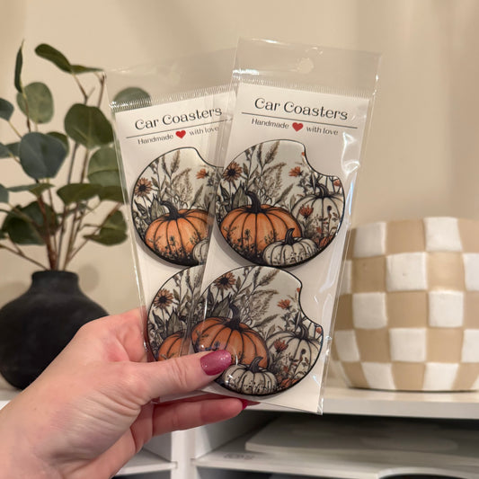 Floral Pumpkins Car Coasters