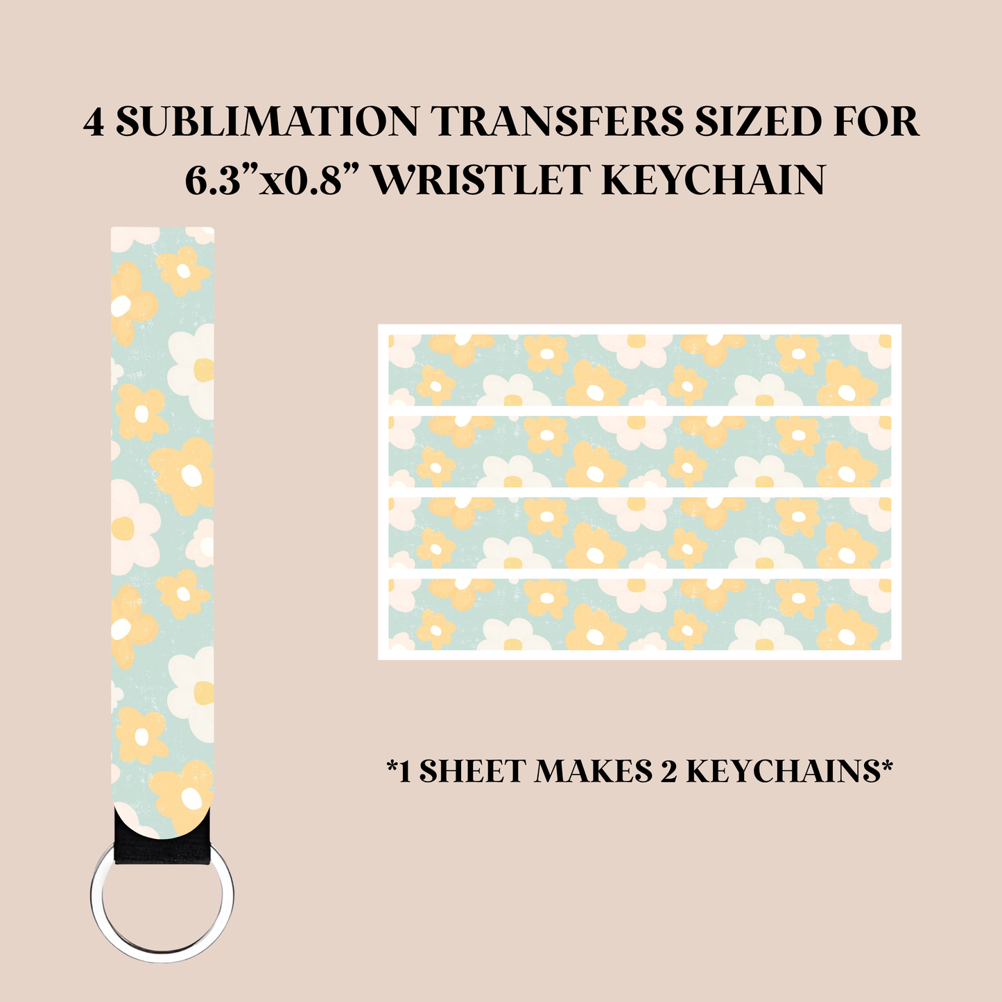 Yellow & White Flowers Wristlet Keychain Sublimation Transfer