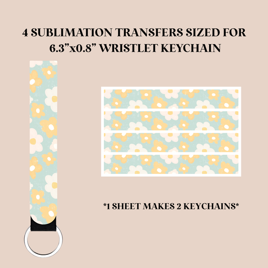 Yellow & White Flowers Wristlet Keychain Sublimation Transfer