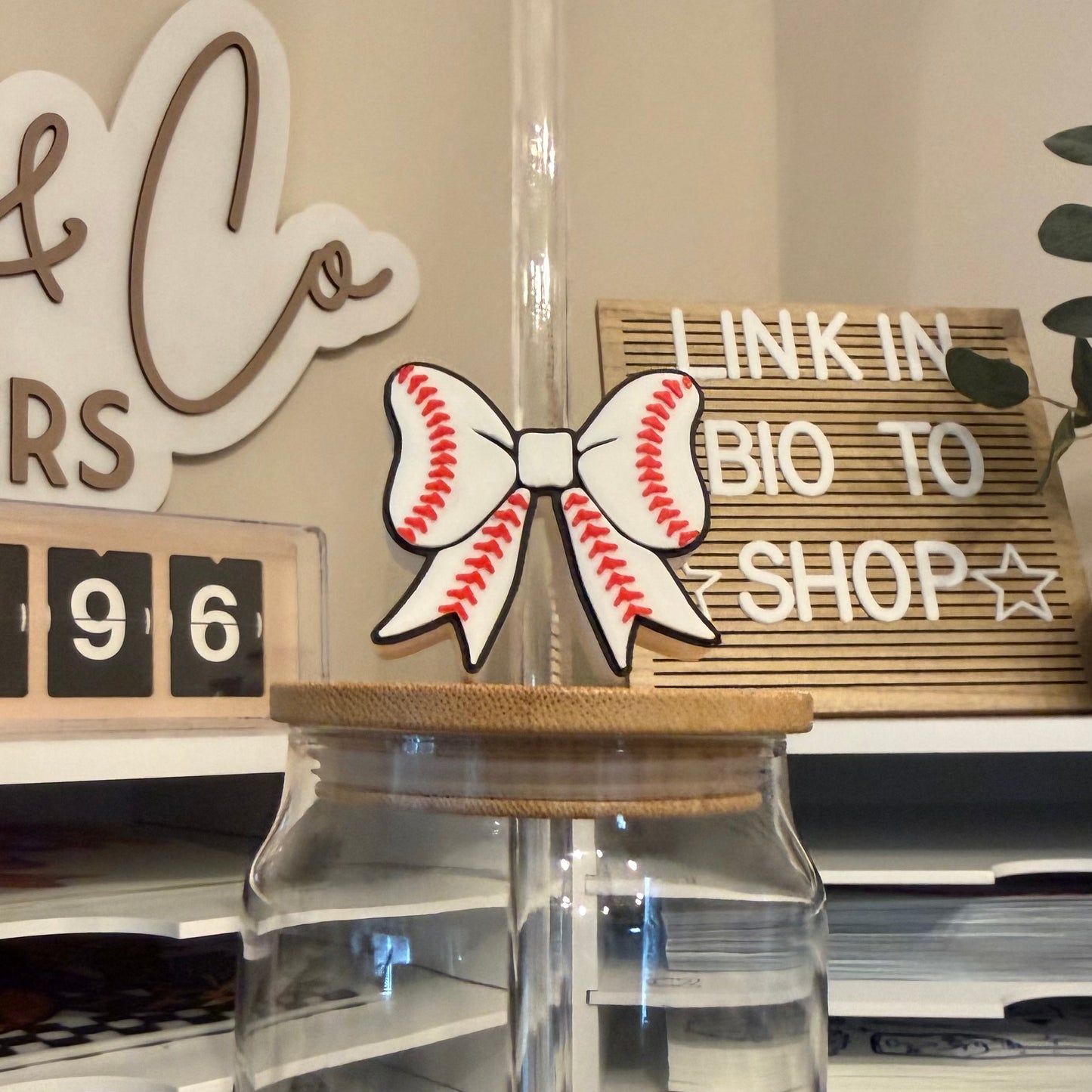 Baseball Bow 3D Printed Straw Topper