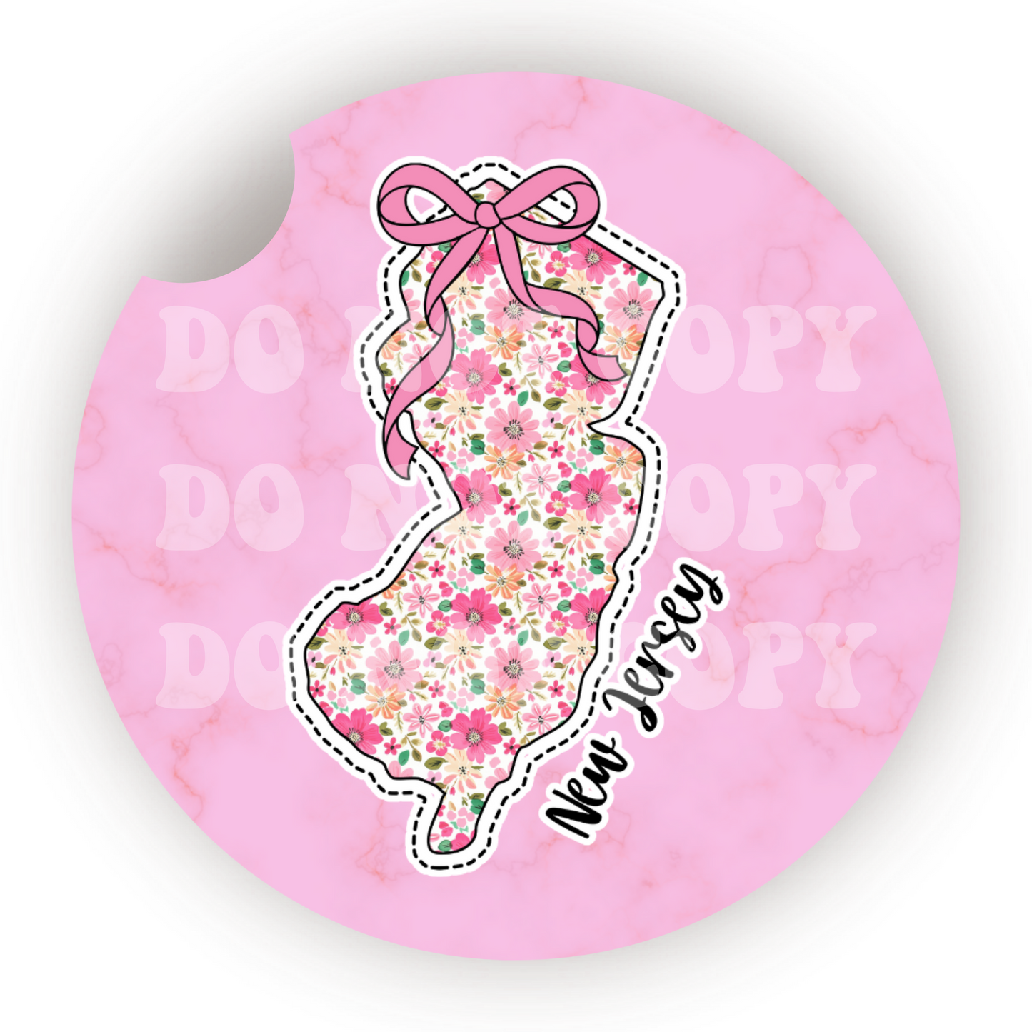 Floral State (Choose Your State) Car Coaster Sublimation Transfer (Set of 2)