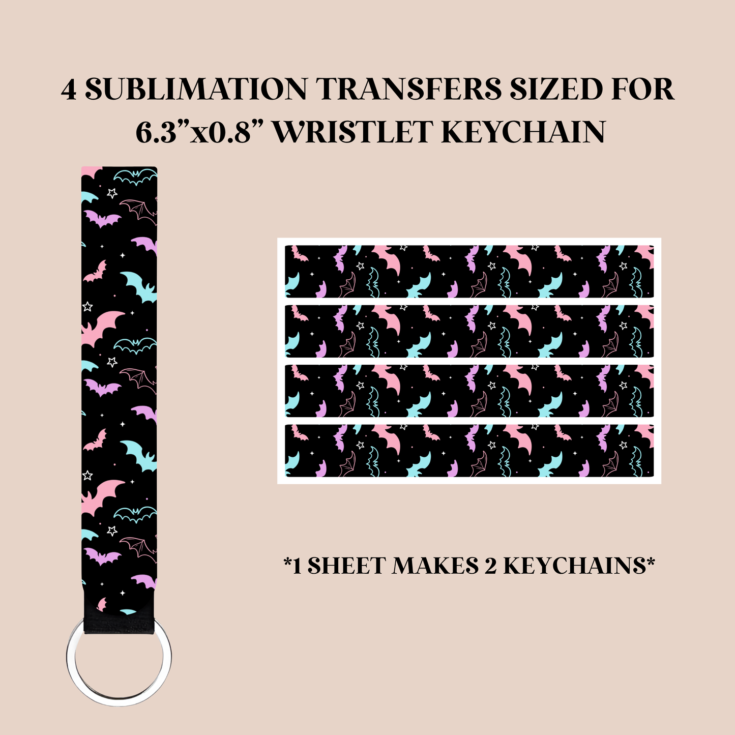 Colorful Bats Wristlet Keychain Sublimation Transfer