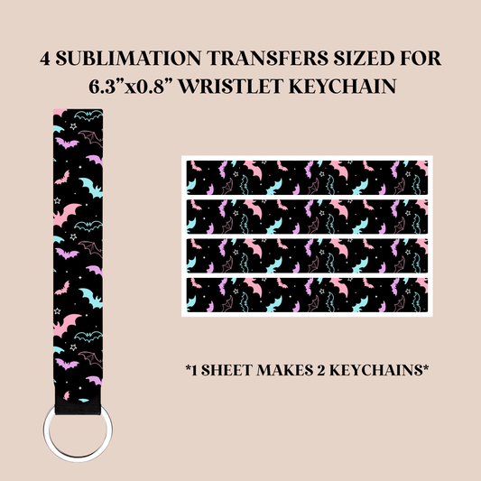 Colorful Bats Wristlet Keychain Sublimation Transfer
