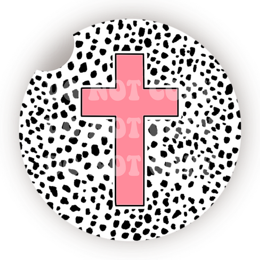 Pink Cross Car Coaster Sublimation Transfer (Set of 2)