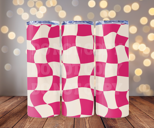 Hot Pink Wavy Checkers 20 oz Skinny Tumbler Sublimation Transfer - Seamless