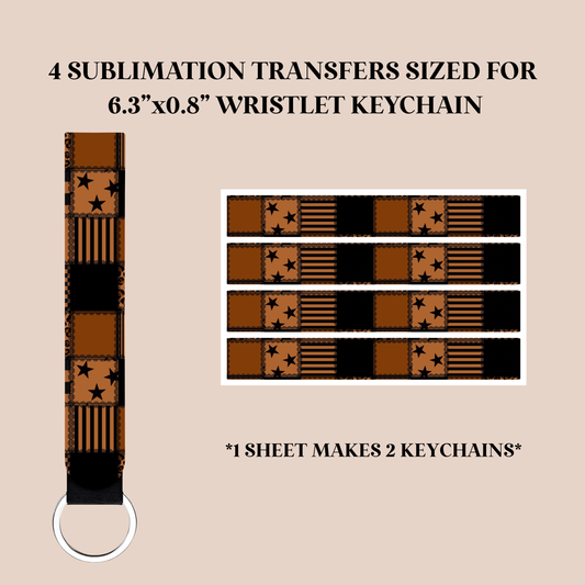 Brown Edgy Patchwork Wristlet Keychain Sublimation Transfer