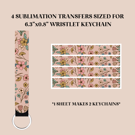 Boho Flowers Wristlet Keychain Sublimation Transfer