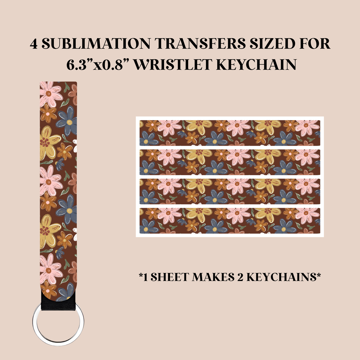Fall Floral Wristlet Keychain Sublimation Transfer