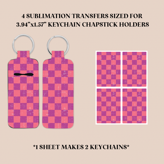 Purple Checkers Keychain Chapstick Holder Sublimation Transfer