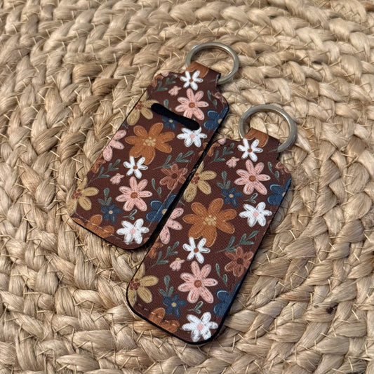 Fall Floral Chapstick Holder Keychain