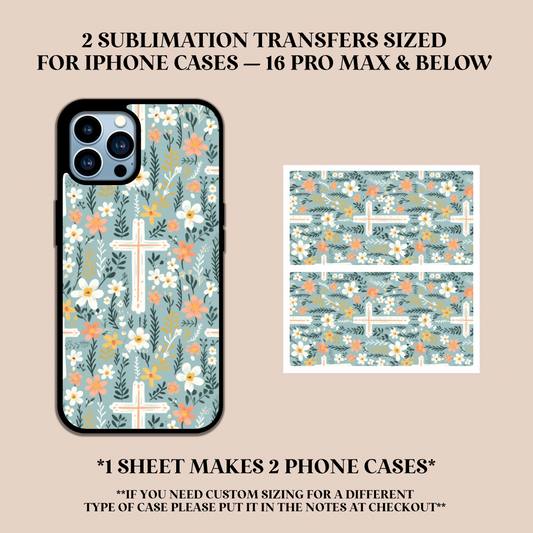 Floral Cross Phone Case Sublimation Transfer