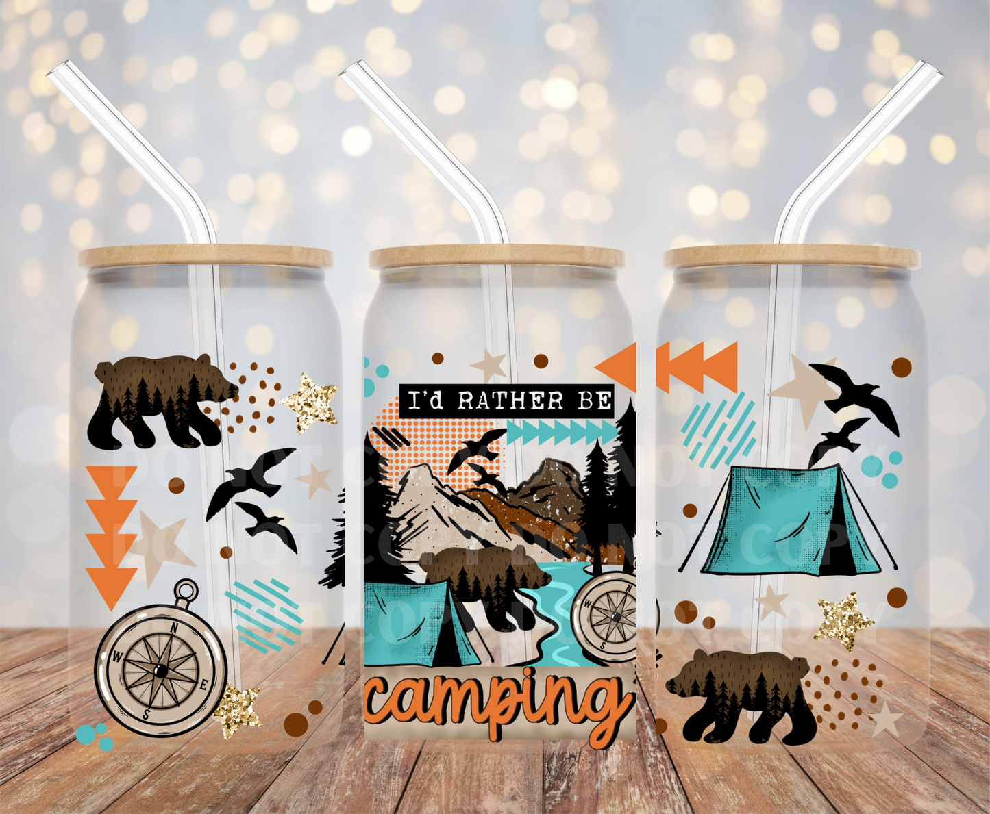 I’d Rather Be Camping UVDTF 16oz Glass Can Wrap