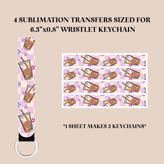 Checker Iced Coffee Wristlet Keychain Sublimation Transfer