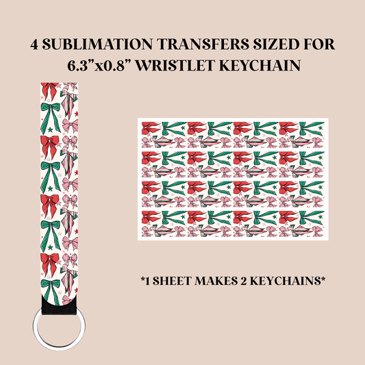 Christmas Bows Wristlet Keychain Sublimation Transfer
