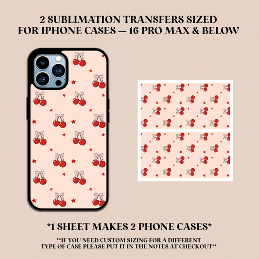 Coquette Cherries Phone Case Sublimation Transfer