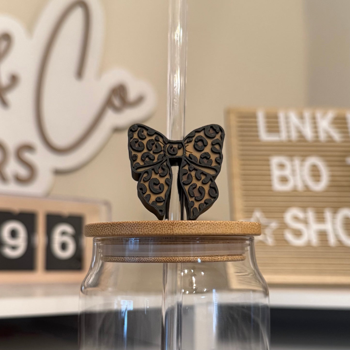Leopard Print Bow 3D Printed Straw Topper
