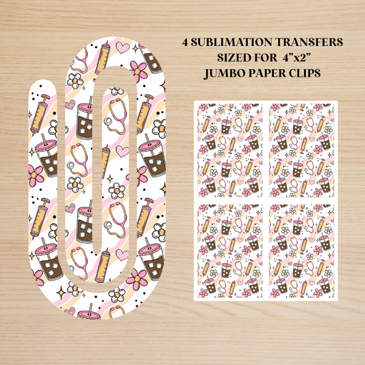 Nurse Coffee Jumbo Paperclip Sublimation Transfer