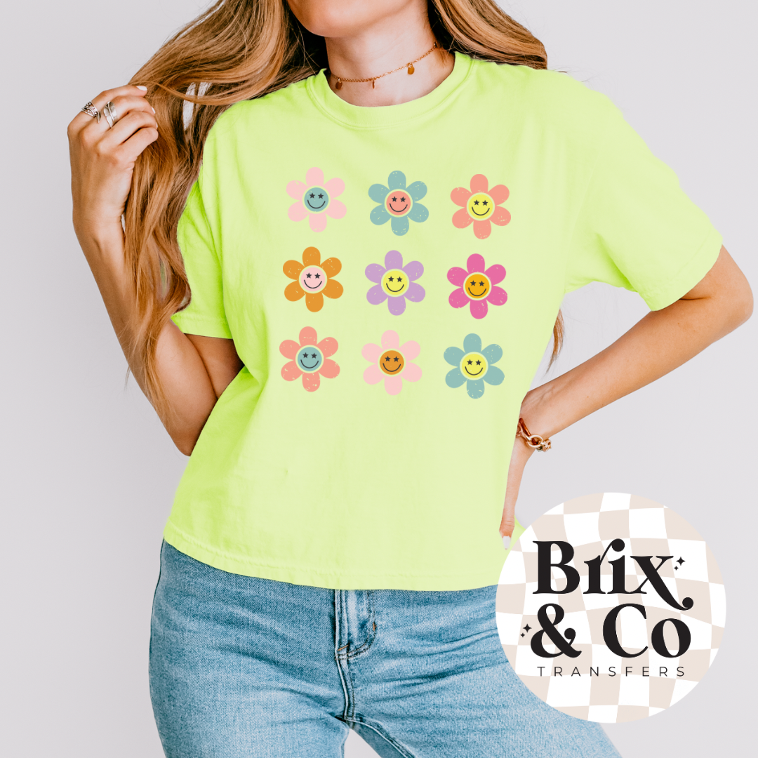 Retro Flower Grid DTF HOT PEEL
