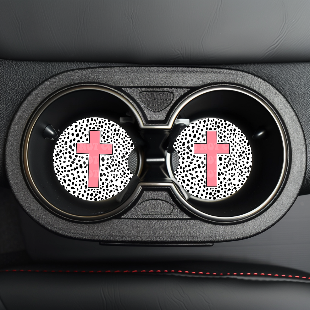 Pink Cross Car Coaster Sublimation Transfer (Set of 2)