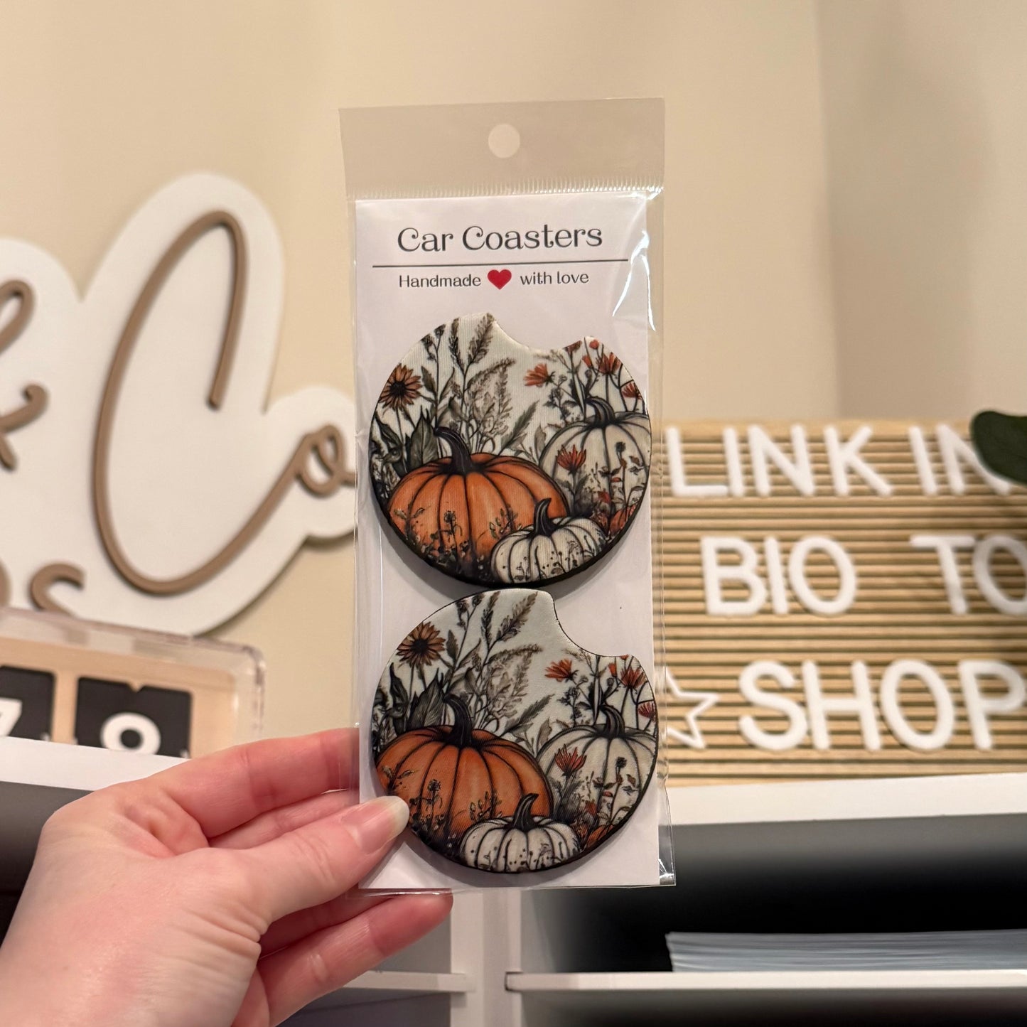 Floral Pumpkins Car Coasters