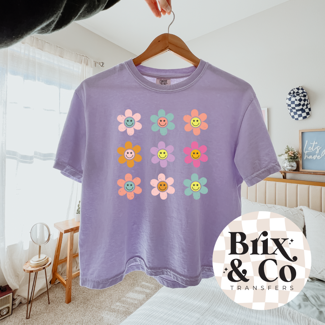 Retro Flower Grid DTF HOT PEEL