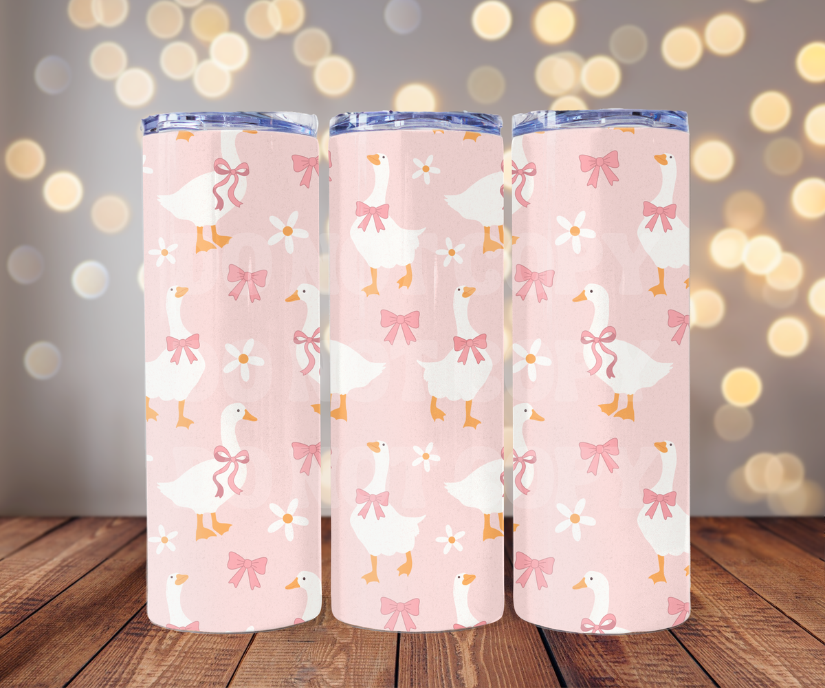 Pink Coquette Geese 20 oz Skinny Tumbler Sublimation Transfer - Seamless