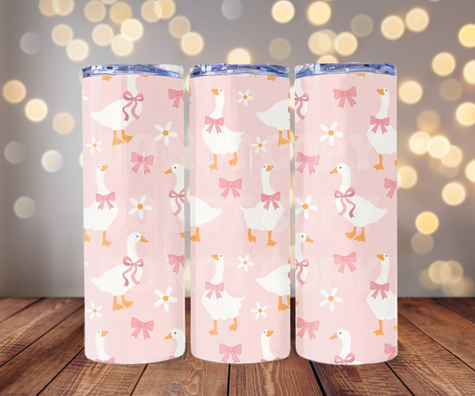 Pink Coquette Geese 20 oz Skinny Tumbler Sublimation Transfer - Seamless