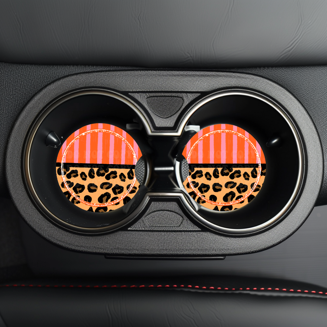 Leopard & Stripes Car Coaster Sublimation Transfer (Set of 2)