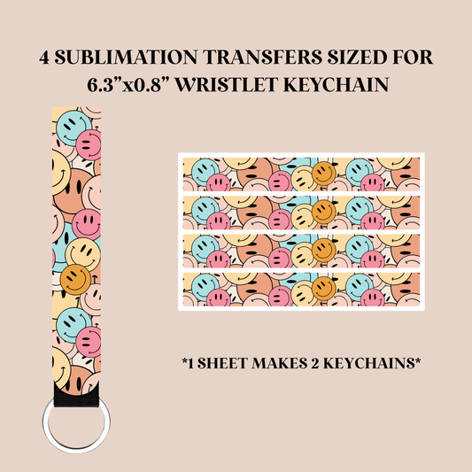Retro Happy Faces Wristlet Keychain Sublimation Transfer
