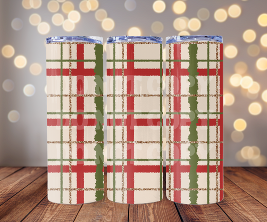 Christmas Plaid 20 oz Skinny Tumbler Sublimation Transfer - Seamless