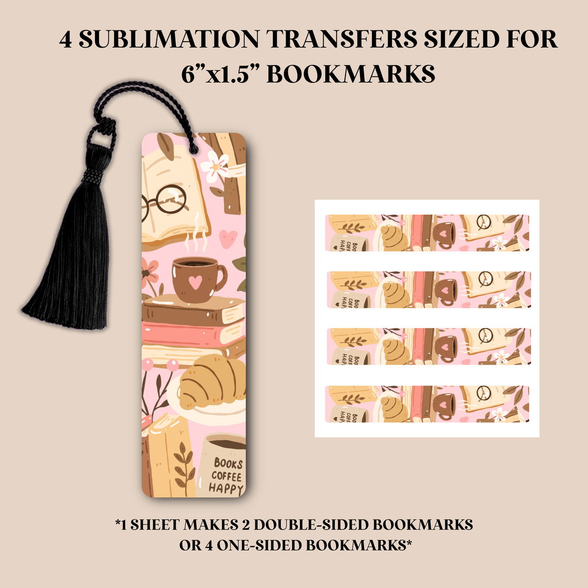 Books & Coffee Bookmark Sublimation Transfer