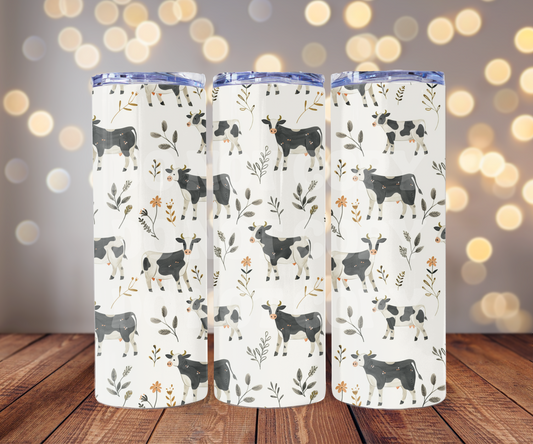 Watercolor Cows 20 oz Skinny Tumbler Sublimation Transfer - Seamless